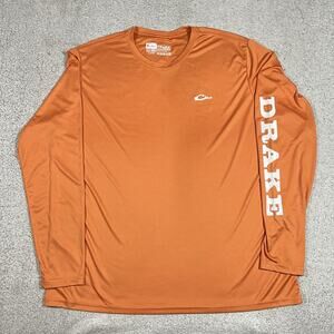 Drake Waterfowl Mens Shirt XL Orange Long Sleeve Performance Hiking Hunting